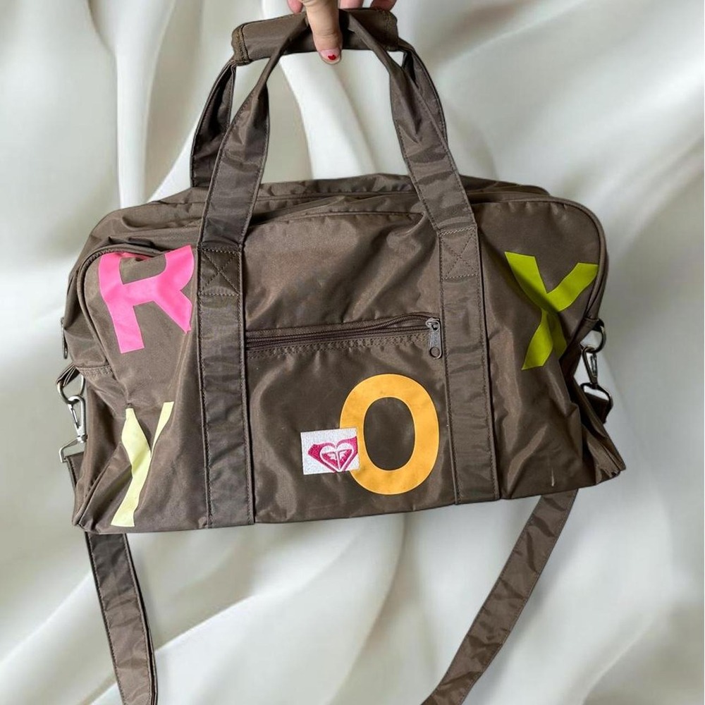 Roxy brown multicolored lettering duffle bag y2k mcbling skater grunge